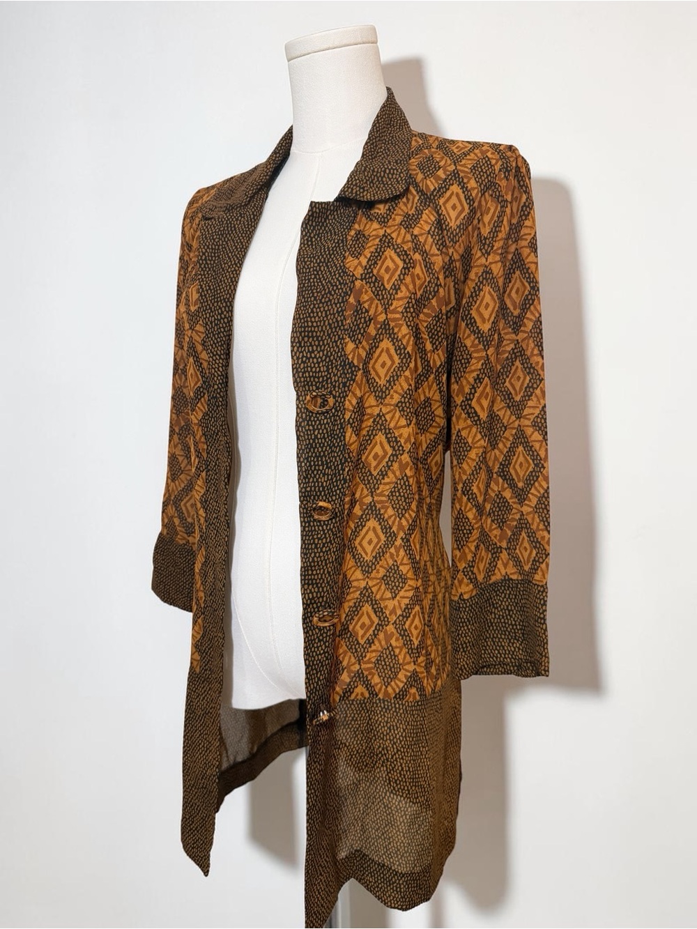 Vintage Brown & Mustard Diamond Print Button Cardigan